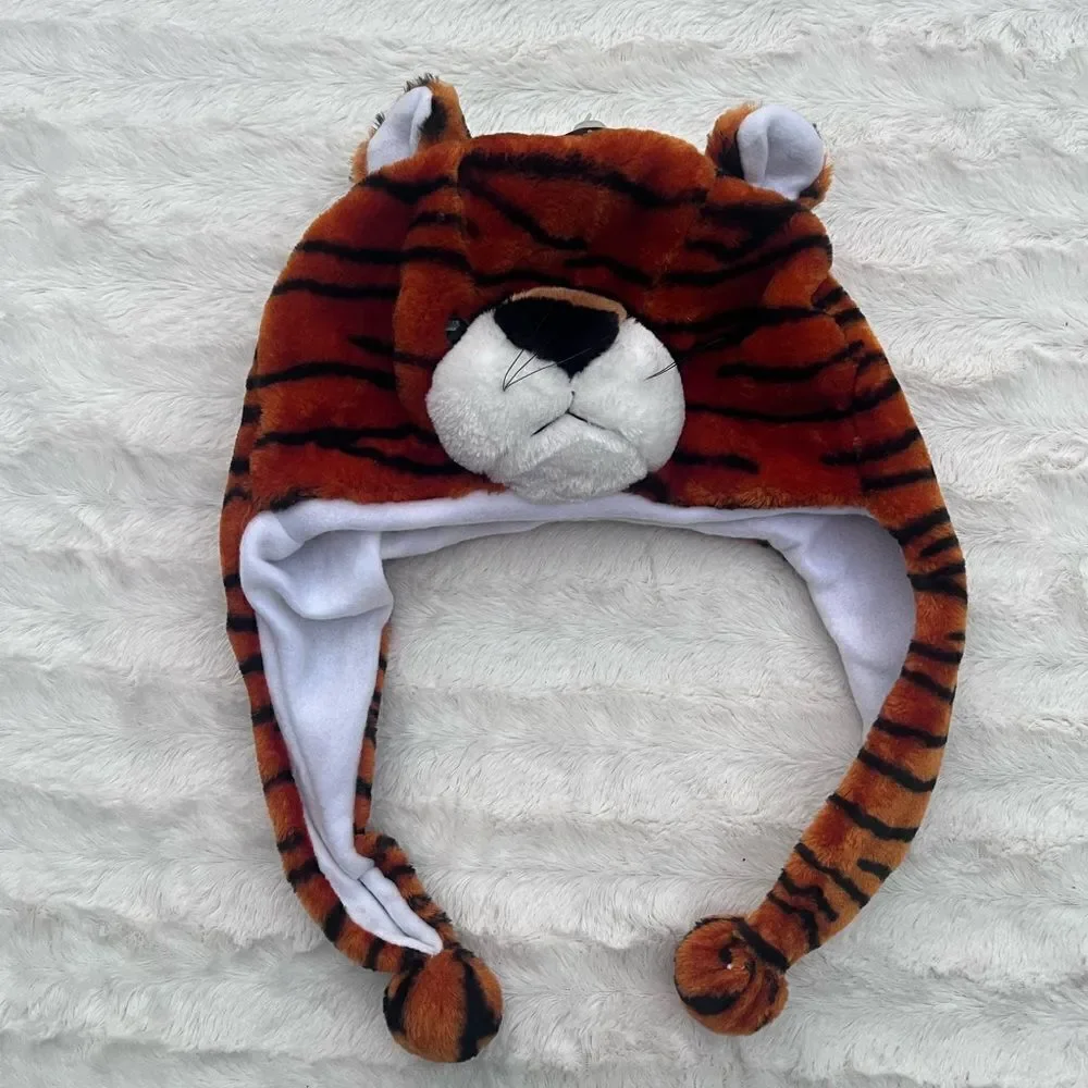 Hat Tiger Cute Plush Animal Winter Ski Hat Beanie Aviator Style Winter (Short)